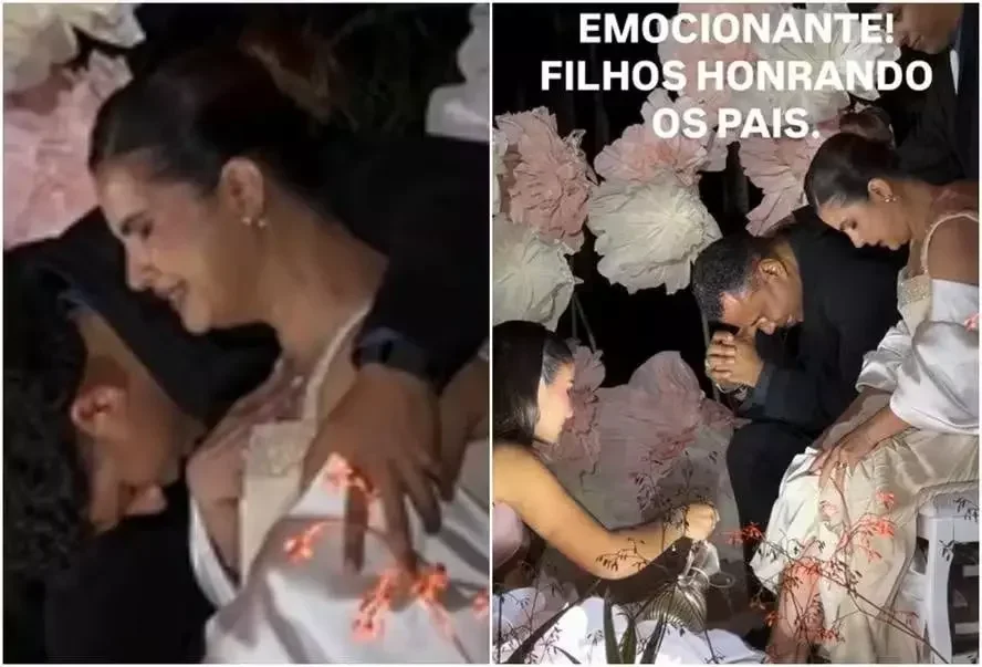 Aline Barros emociona ao ter pés lavados por Maria Catherine