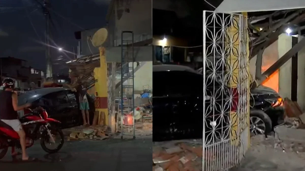 Bar na Aerolândia é destruído após colisão entre dois carros e moto
