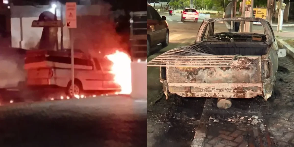 Caucaia: carro de frete pega fogo e fica totalmente destruído