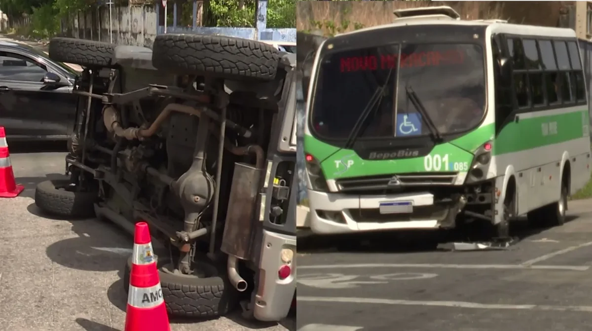 Fortaleza: carro capota após micro-ônibus avançar sinal