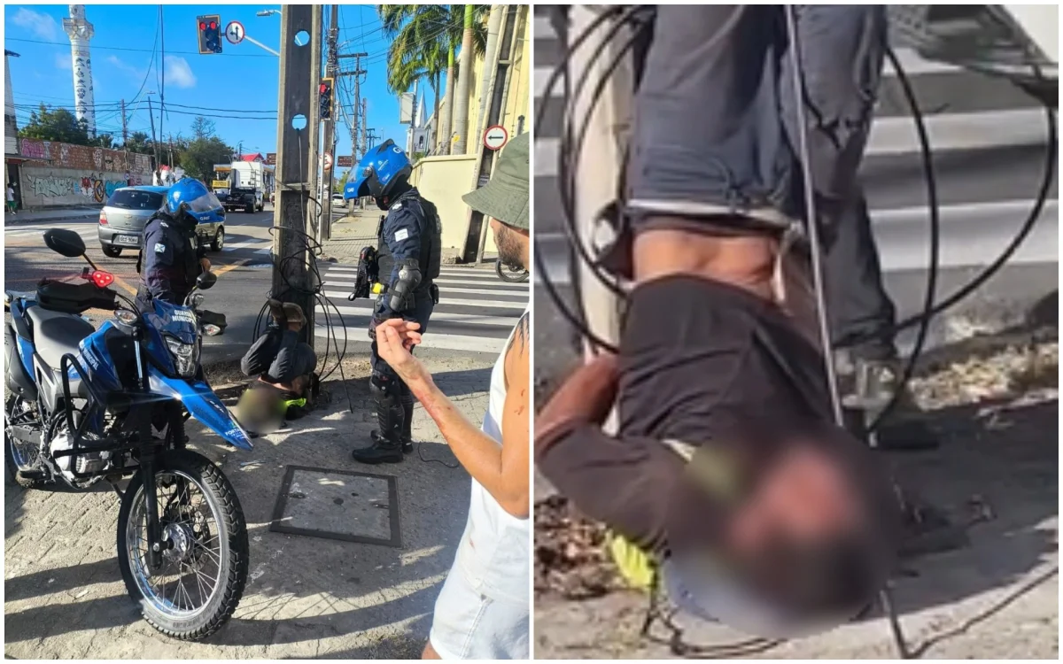 Homem suspeito em Fortaleza é amarrado de cabeça para baixo após tentativa de roubo